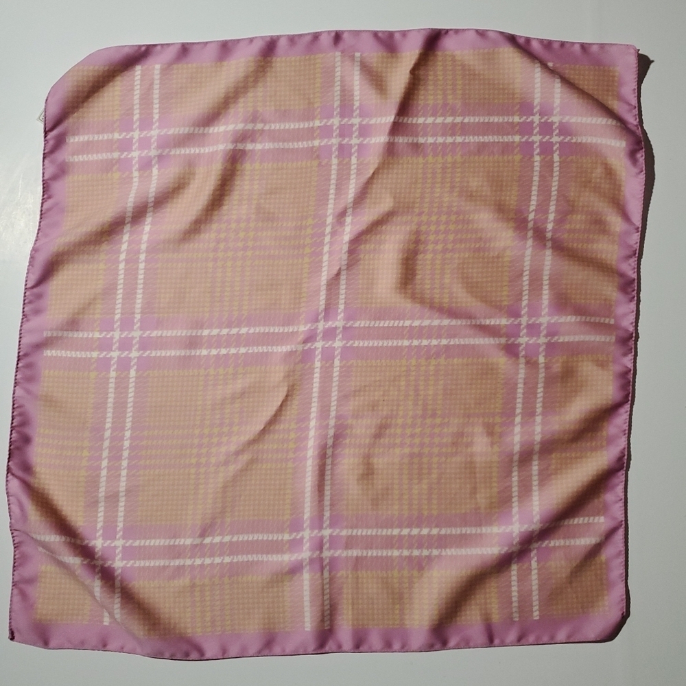 Vintage Italian Scarf LAVENDER & YELLOW HOUNDSTOOTH Silk Like 20" SQUARE